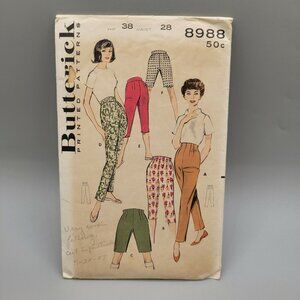 Butterick 1960's Capris Bermuda Shorts Long Hi Rise Pants #8988 Waist 28